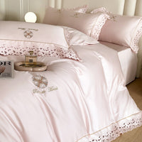 Thumbnail for Romantic Pink White French Europe Lace Embroidered Egyptian Cotton 1000TC Duvet Cover Bedding Set