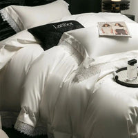 Thumbnail for White Burgundy Romantic French Lace Edge 1000TC Egyptian Cotton Duvet Cover Bedding Set