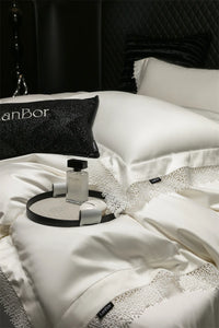 Thumbnail for White Burgundy Romantic French Lace Edge 1000TC Egyptian Cotton Duvet Cover Bedding Set