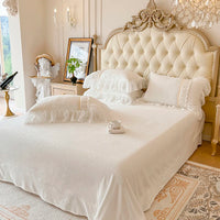 Thumbnail for White Pink Luxury Romantic European Ruffles Patchwork Princess Duvet Cover, Velvet Fleece Bedding Set