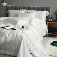 Thumbnail for Premium White Romantic American Europe Wedding Jacquard Silky Lace Duvet Cover Set, 1000TC Tencel Bedding Set