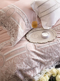 Thumbnail for White Pink Lace Romantic Patchwork Embroidered Wedding Duvet Cover Set, 1000TC Egyptian Cotton Bedding Set