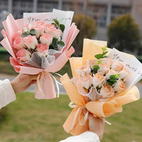 Thumbnail for Pink Red Rose Soap Flower Bouquet Graduation Wedding Artificial Flora