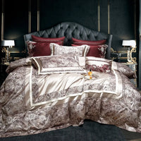 Thumbnail for Luxury Baroque Embroidery Patchwork Duvet Cover Set, Silky Satin Cotton 1000TC Bedding Set