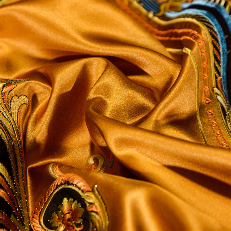 Luxury Vintage Silk European Gold Brown Baroque Duvet Cover Set, Egyptian Cotton 1200TC Bedding Set