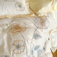 Thumbnail for White Yellow Flower Nature Patchwork Embroidery Duvet Cover Set, 1000TC Egyptian Cotton Bedding Set