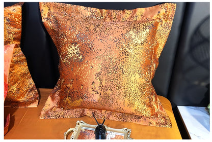 Luxury Leopard Black Orange Satin Jacquard Duvet Cover Set, Egyptian Cotton 1200TC Bedding Set