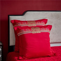 Thumbnail for Red Gold Luxury Wedding Dragon Phoenix Embroidery Tassel Duvet Cover, 1400TC Egyptian Cotton Bedding Set