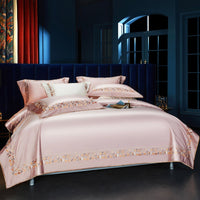 Thumbnail for Luxury White Pink Rock Striped Linen Embroidered Duvet Cover, 1000TC Egyptian Cotton Fabric Bedding Set