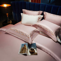 Thumbnail for Luxury White Pink Rock Striped Linen Embroidered Duvet Cover, 1000TC Egyptian Cotton Fabric Bedding Set