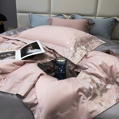 Luxury Grey Pink Stone Modern Wedding Embroidered Hotel Duvet Cover Set, 1000TC Egyptian Cotton Bedding Set