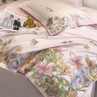 Thumbnail for Pink White Lilly Flower Embroidery Egyptian Cotton Luxury Duvet Cover Bedding Set