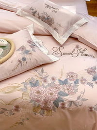 Thumbnail for Chic Rose Flowers French Embroidered Curved Edge Duvet Cover, Egyptian Cotton 1000TC Bedding Set