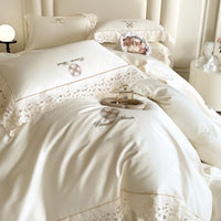 Thumbnail for Romantic Pink White French Europe Lace Embroidered Egyptian Cotton 1000TC Duvet Cover Bedding Set