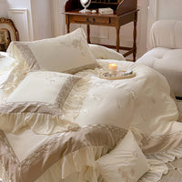 Thumbnail for Brown Luxury Princess Palace Europe Lace Ruffles Flowers Duvet Cover, Egyptian Cotton 1000TC Bedding Set