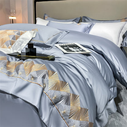 Luxury White Grey Europe Oriental Embroidery Soft Duvet Cover set, 1000TC Egyptian Cotton Bedding Set