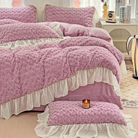 Thumbnail for Pink Purple Rose Luxury Velvet Fleece Girls Duvet Cover Bedding Set
