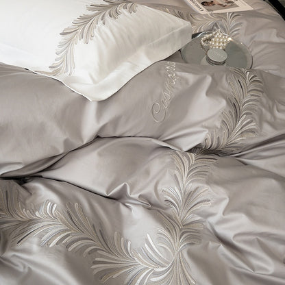 Luxury Leaf Baroque Cozy Embroidery Soft Duvet Cover Set, 1000TC Egyptian Cotton Bedding Set
