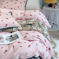 Thumbnail for Rose White Vintage Lace Ruffles Duvet Cover Set, 1000TC Egyptian Cotton Bedding Set