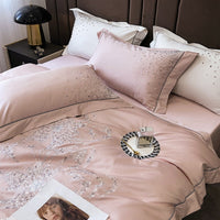 Thumbnail for Luxury White Pink Dot Print Flowers Flower Duvet Cover Set, 1000TC Egyptian Cotton Bedding Set