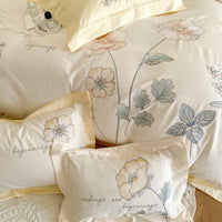 Thumbnail for White Yellow Flower Nature Patchwork Embroidery Duvet Cover Set, 1000TC Egyptian Cotton Bedding Set