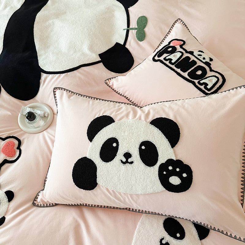 Pink Panda Cotton 100% Child Kids Duvet Cover Bedding Set