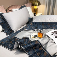 Thumbnail for Luxury Brown Blue Paisley Embroidered Linen Duvet Cover Set, 1000TC Egyptian Cotton Bedding Set