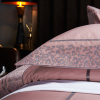 Thumbnail for Luxury Red Wine Silver Leopard Print Euro Embroidered Duvet Cover Set, Egyptian Cotton 1000TC Bedding Set