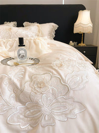 Thumbnail for Premium Flowers Princess Europe Wedding Lace Ruffles Duvet Cover, 1000TC Egyptian Cotton Bedding Set