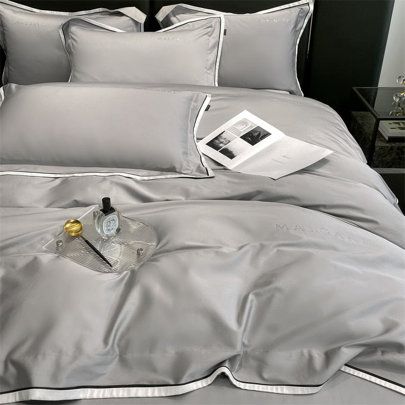 Luxury Pink Grey Hotel Style Satin Premium Grade Duvet Cover, 1200TC Egyptian Cotton Bedding Set