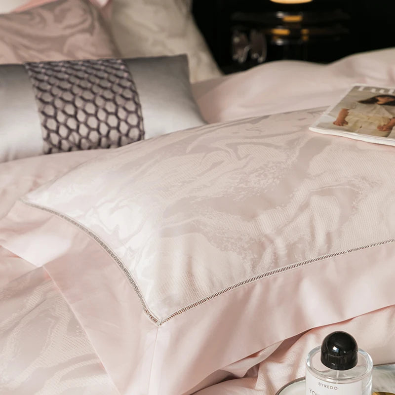 White Pink Luxury Satin Jacquard Wedding Silky Soft Duvet Cover Set 1000TC Egyptian Cotton Bedding Set