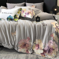 Thumbnail for White Grey Luxury Flower Egyptian Cotton 1000TC Art Paint Embroidery Duvet Cover Bedding Set