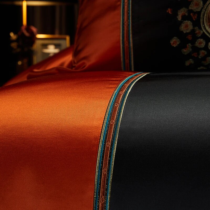 Black Red Gold Luxury Baroque Palace Embroidery Patchwork Duvet Cover, Egyptian Cotton 1000TC Bedding Set