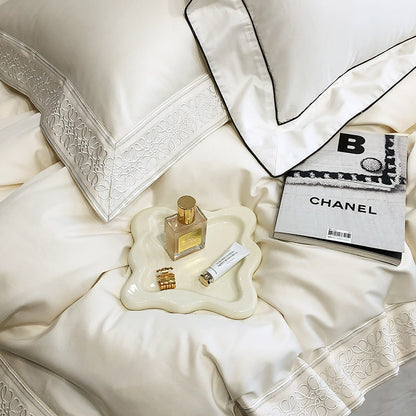 Luxury White Embroidery Soft Hotel Grade Duvet Cover, 1000TC Egyptian Cotton Bedding Set