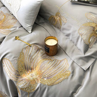 Thumbnail for Luxury Gold Brown Lotus Flower Soft Duvet Cover, 1000TC Egyptian Cotton Bedding Set
