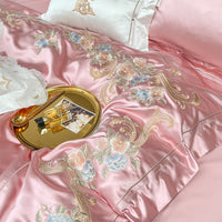 Thumbnail for White Pink Baroque Luxury Egyptian Cotton 1000 Thread Count Embroidered Duvet Cover Bedding Set