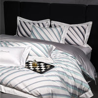 Thumbnail for Luxury Grey Modern Black Stripe Duvet Cover Set, 1000TC Egyptian Cotton Bedding Set