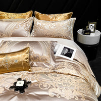 Thumbnail for Gold Champagne Vintage Luxury European Silky Jacquard Egyptian Cotton 1000TC Duvet Cover Bedding Set