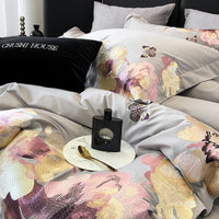 Thumbnail for White Grey Luxury Flower Egyptian Cotton 1000TC Art Paint Embroidery Duvet Cover Bedding Set