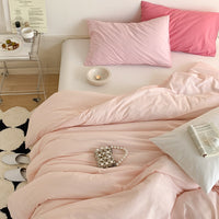 Thumbnail for Pink White Rose Pink Sweet Girls Duvet Cover Set, 100% Cotton Bedding Set