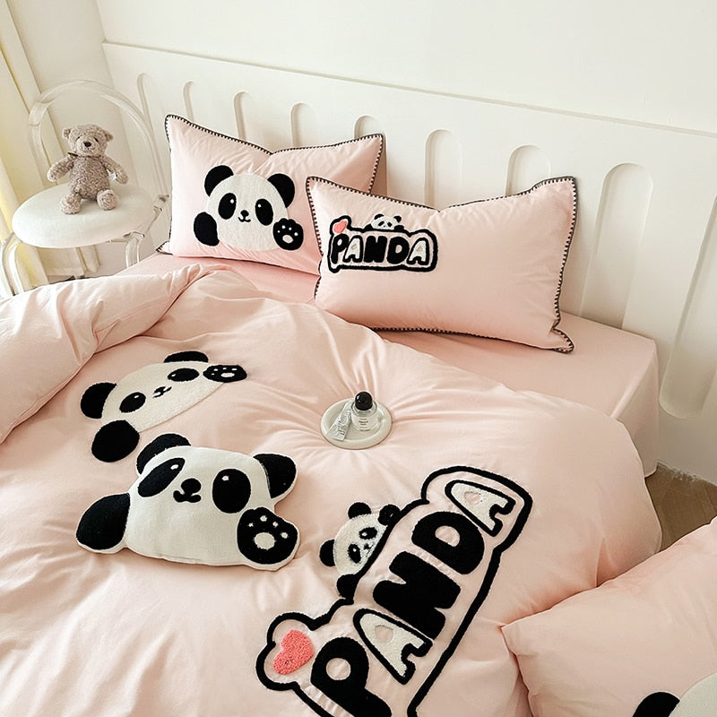 Pink Panda Cotton 100% Child Kids Duvet Cover Bedding Set