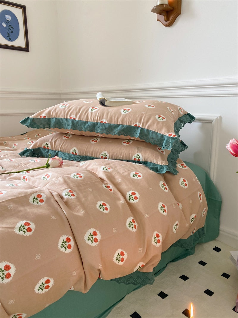 Pink White Rose Vintage French Vintage Kids Girls Duvet Cover Bedding Set