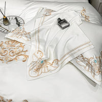 Thumbnail for White Pink Garden Flower Butterfly Egyptian Cotton Satin Embroidery Duvet Cover Bedding Set