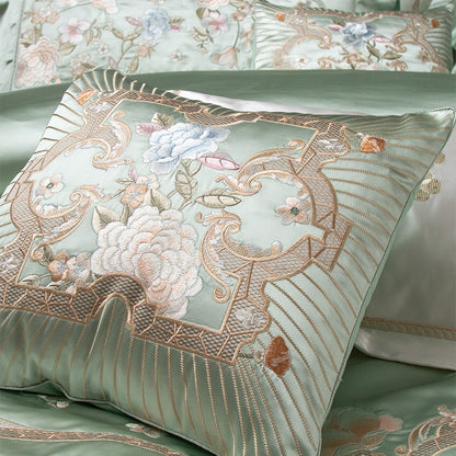 European Flower Luxury Satin Egyptian Cotton 1000 Thread Count Embroidered Duvet Cover Bedding Set