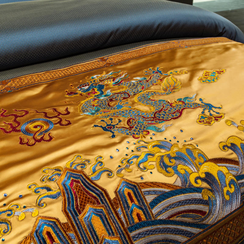 Luxury Red Dragon Silk Jacquard Patchwork Wedding Duvet Cover Set, Egyptian Cotton 1200TC Bedding Set