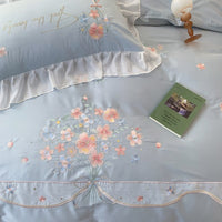 Thumbnail for Pink Blue Luxury Romantic Lace Ruffles Flowers Wedding Duvet Cover, Egyptian Cotton 1200TC Bedding Set