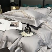 Thumbnail for Luxury Green Gold Family Embroidery Duvet Cover Set, 1000TC Egyptian Cotton Bedding Set