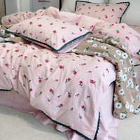 Thumbnail for Rose White Vintage Lace Ruffles Duvet Cover Set, 1000TC Egyptian Cotton Bedding Set