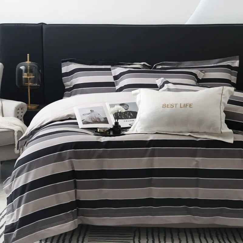 Premium Grey White Marble Pattern Duvet Cover Set, 600TC Brushed Cotton Bedding Set