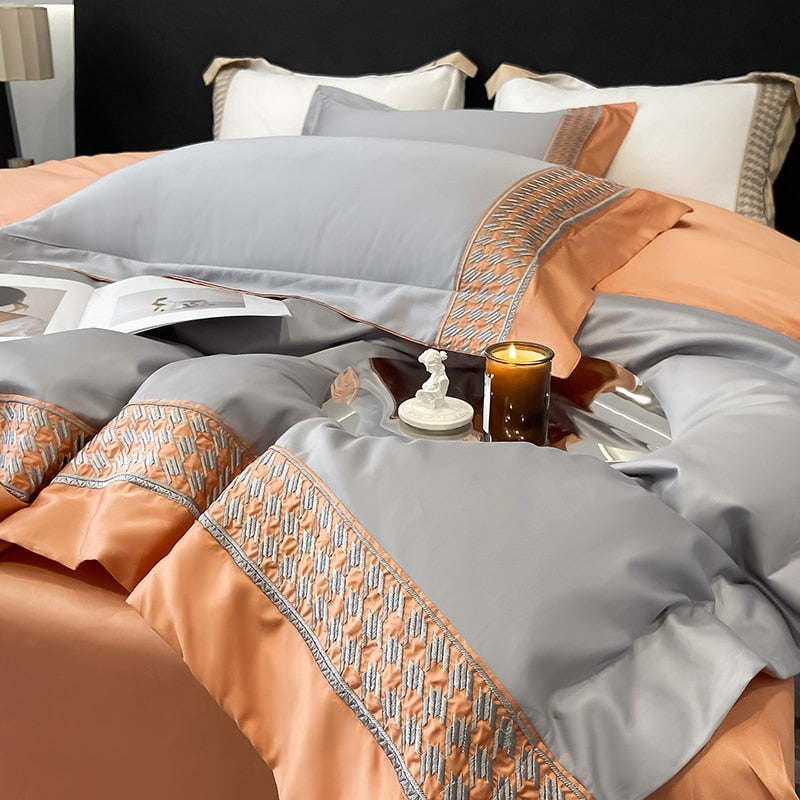 Red Gold Luxury Europe Embroidery Duvet Cover, 100% Cotton Bedding Set